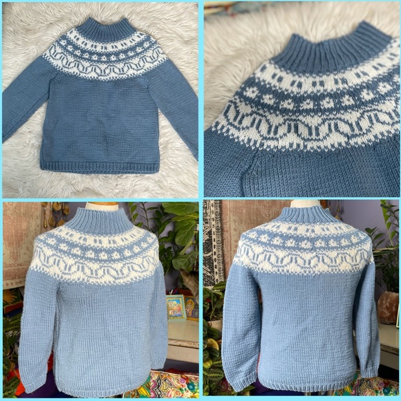 ♻️ SOLD Icelandic Pattern Handknit Chunky Sweater Retro Vintage S - Picture 16 of 16
